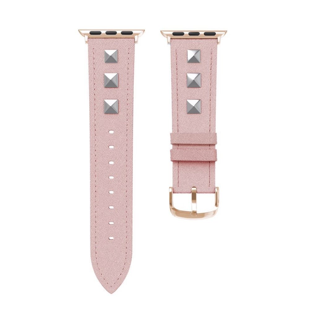 Rockstar Leather Band with Silver Gold Studs for Apple Watch in Pink