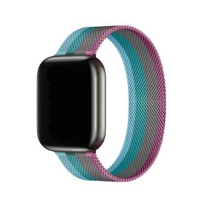Stripe Light Red With Gray Lake Green Lake Blue Milanese Loop For Apple Watch