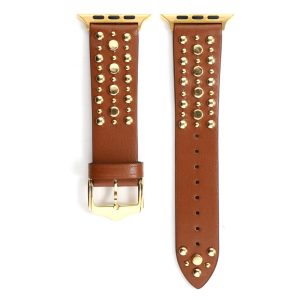 Venus Leather Band with Gold Studs for Apple Watch in Dark Brown