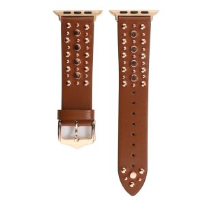 Venus Leather Band with Rose Gold Studs for Apple Watch in Dark Brown