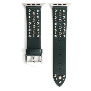 Venus Leather Band with Silver Studs for Apple Watch in Green